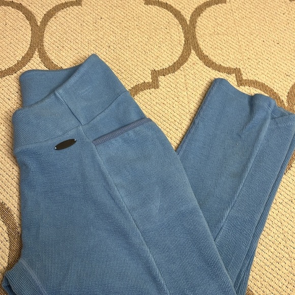 Gymshark crossover waist side pockets cropped French terry blue leggings - Picture 1 of 13
